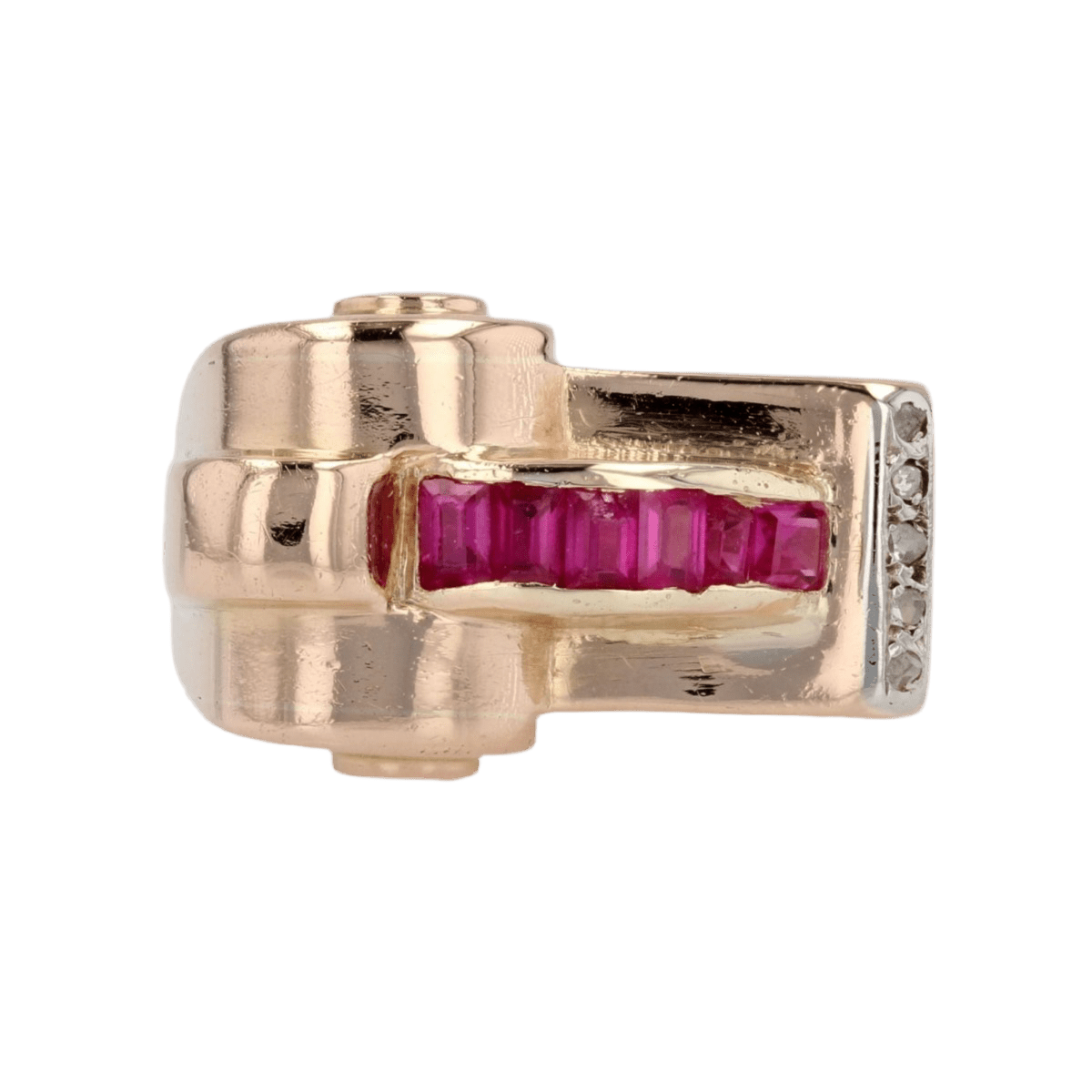 Bague Tank en or rose, rubis et diamants - Castafiore