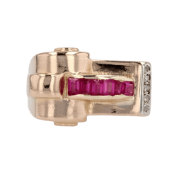 Bague Tank en or rose, rubis et diamants - Castafiore