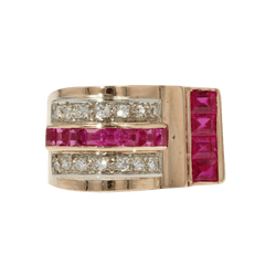 Bague Tank en or rose, rubis et diamants - Castafiore
