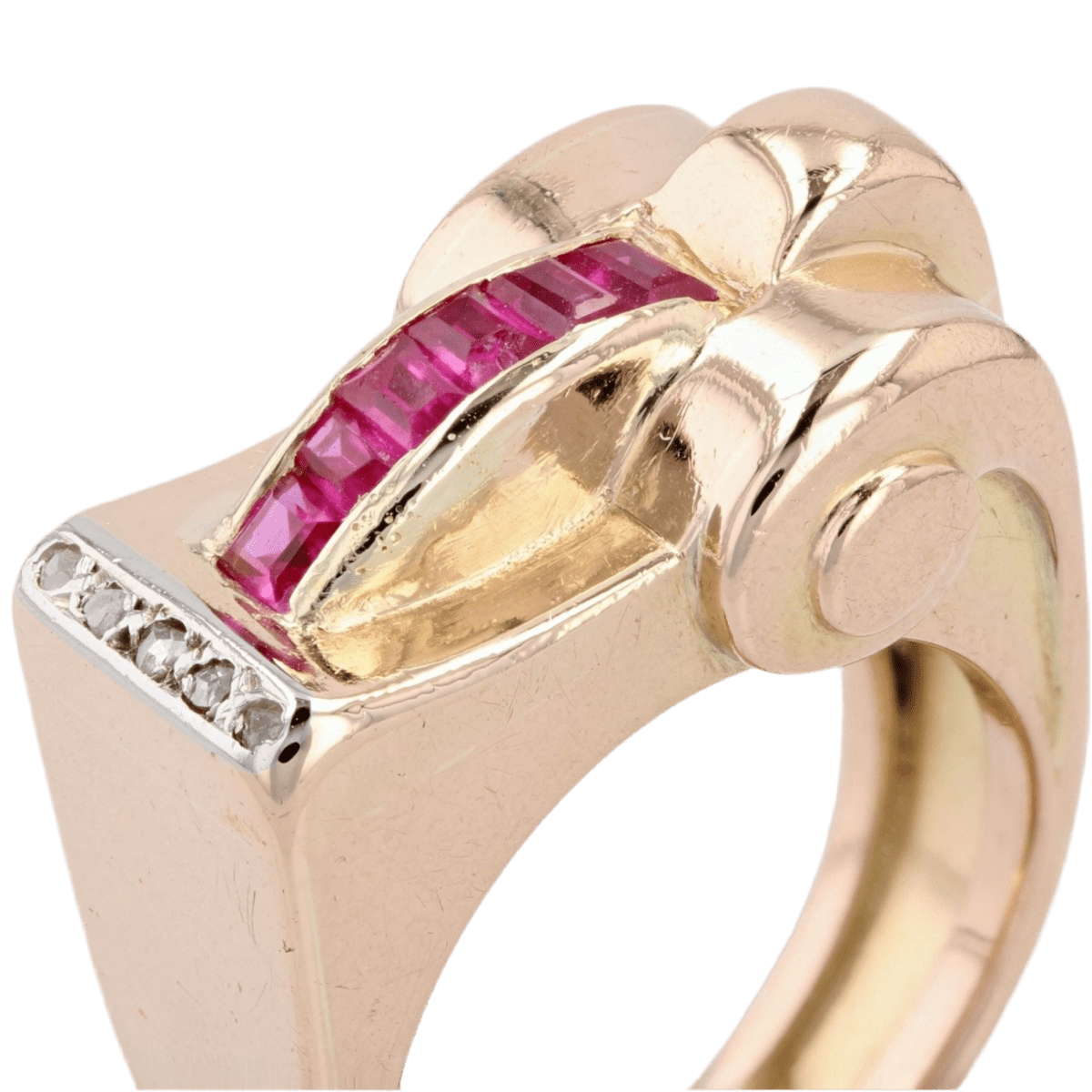 Bague Tank en or rose, rubis et diamants - Castafiore