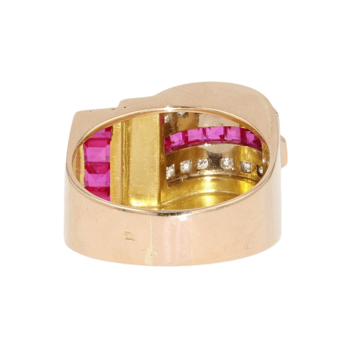 Bague Tank en or rose, rubis et diamants - Castafiore