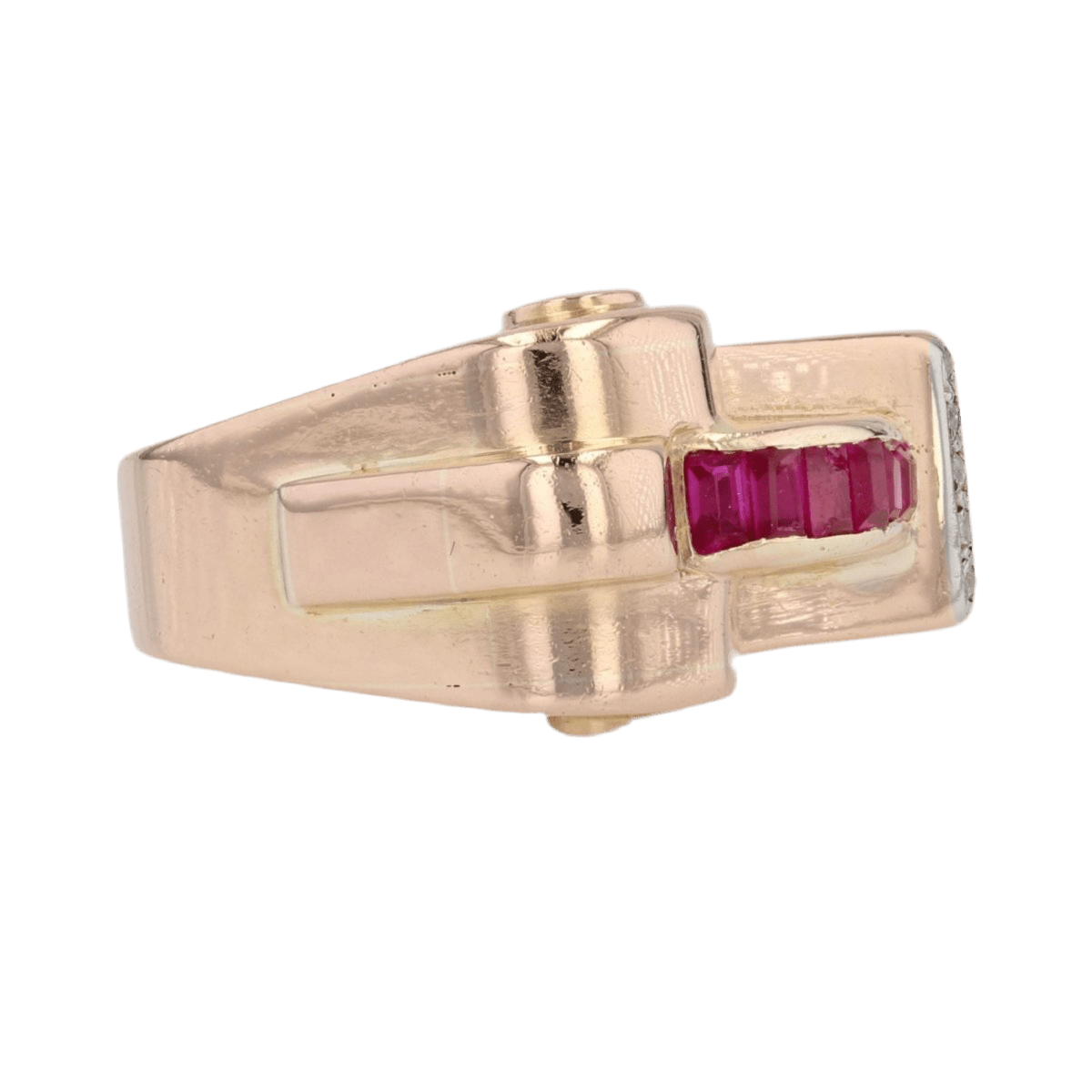 Bague Tank en or rose, rubis et diamants - Castafiore