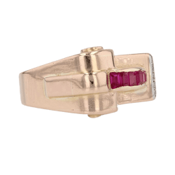 Bague Tank en or rose, rubis et diamants - Castafiore