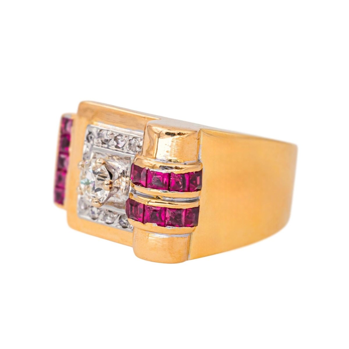 Bague Tank en or rose, rubis et diamants - Castafiore