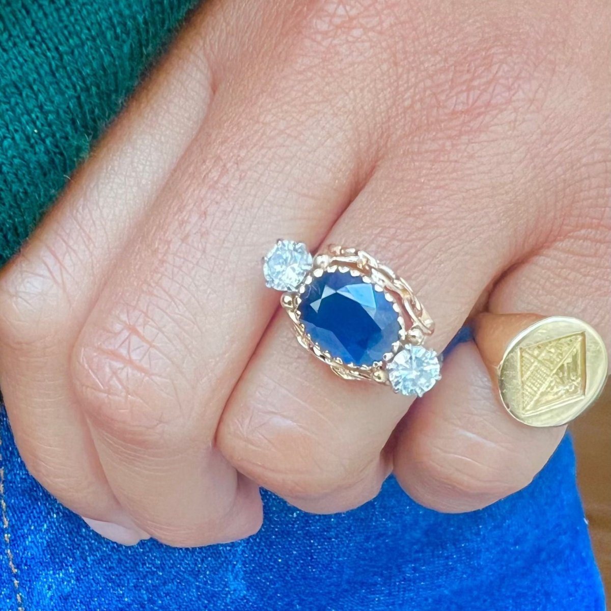 Bague Tank en or rose, saphir et diamants - Castafiore