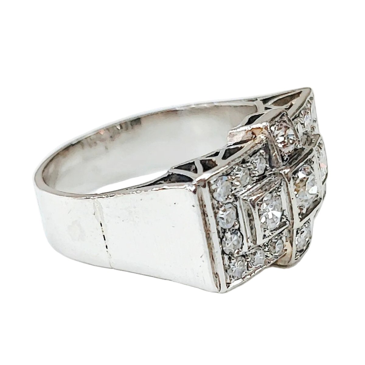 Bague Tank en platine et diamants - Castafiore
