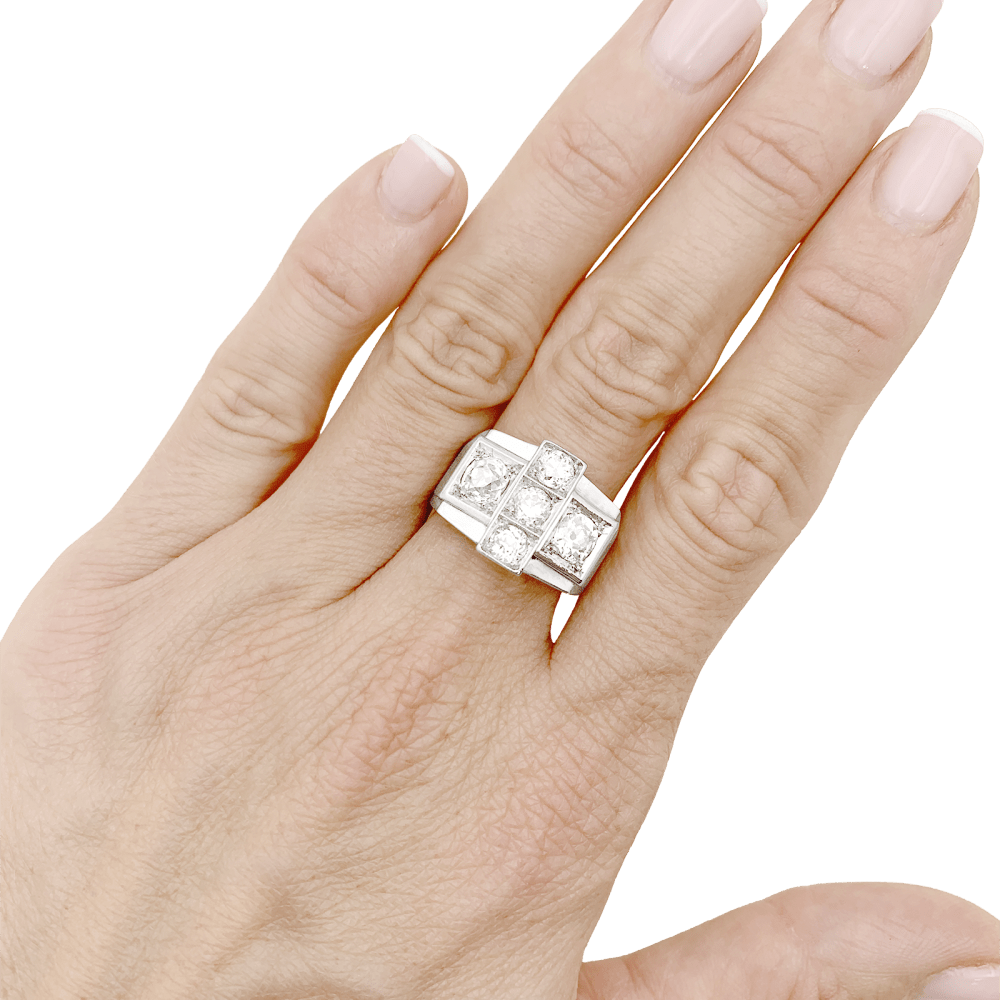 Bague Tank en platine et diamants - Castafiore