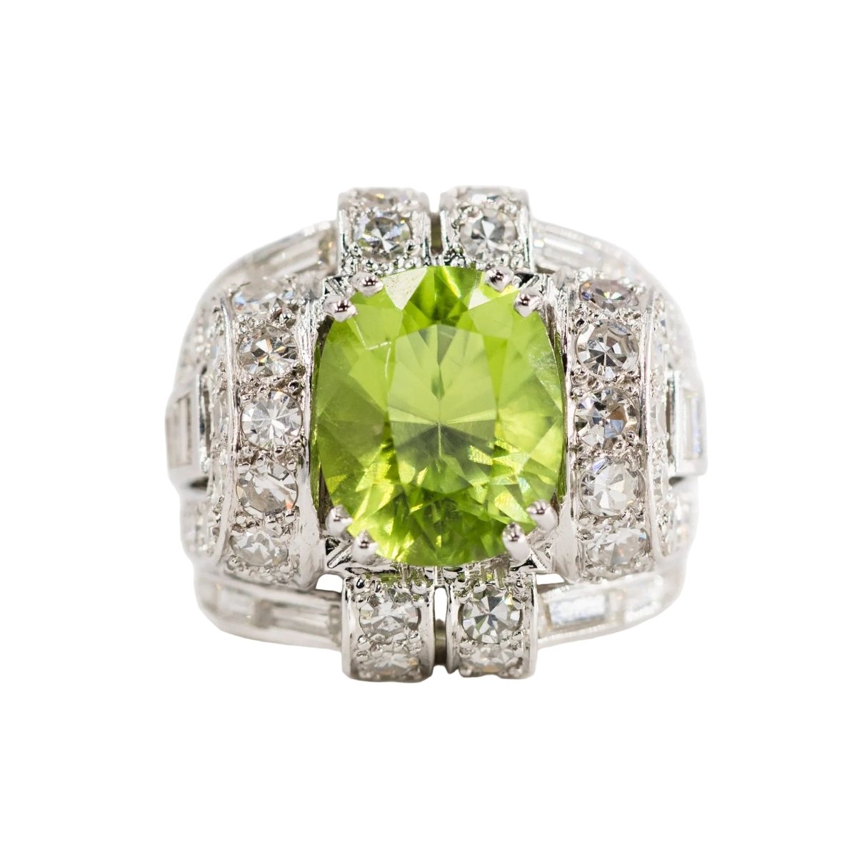 Bague Tank en platine, péridot et diamants - Castafiore