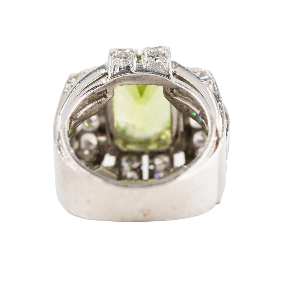 Bague Tank en platine, péridot et diamants - Castafiore