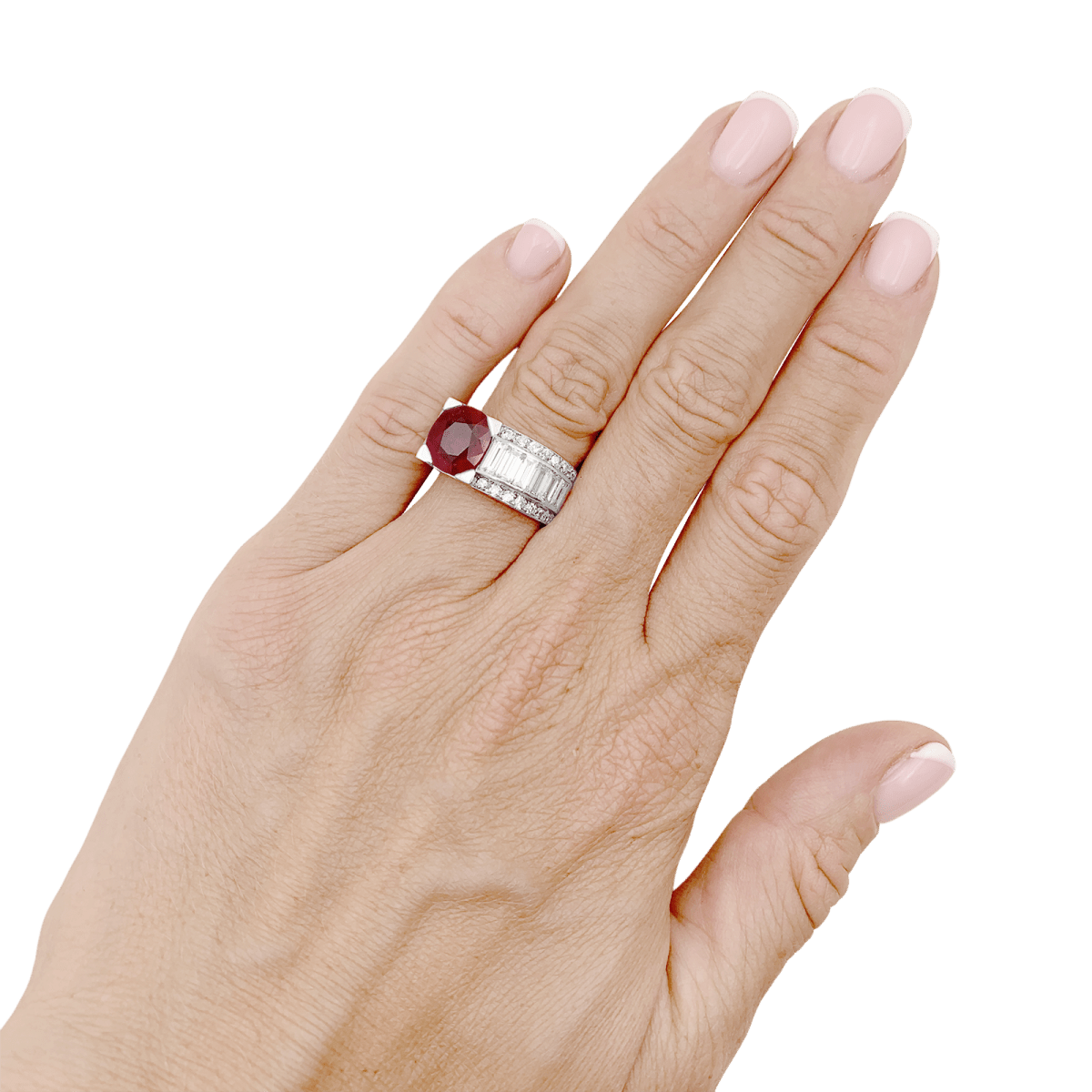 Bague Tank en platine, rubis et diamants - Castafiore