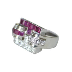 Bague Tank en platine, rubis et diamants - Castafiore