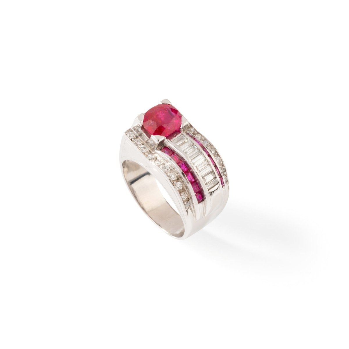 Bague Tank en platine, rubis et diamants - Castafiore