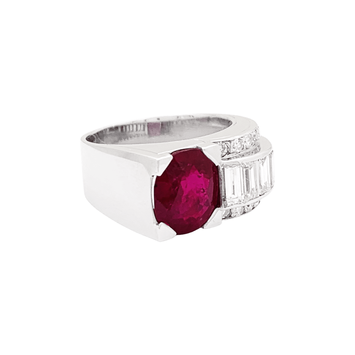 Bague Tank en platine, rubis et diamants - Castafiore