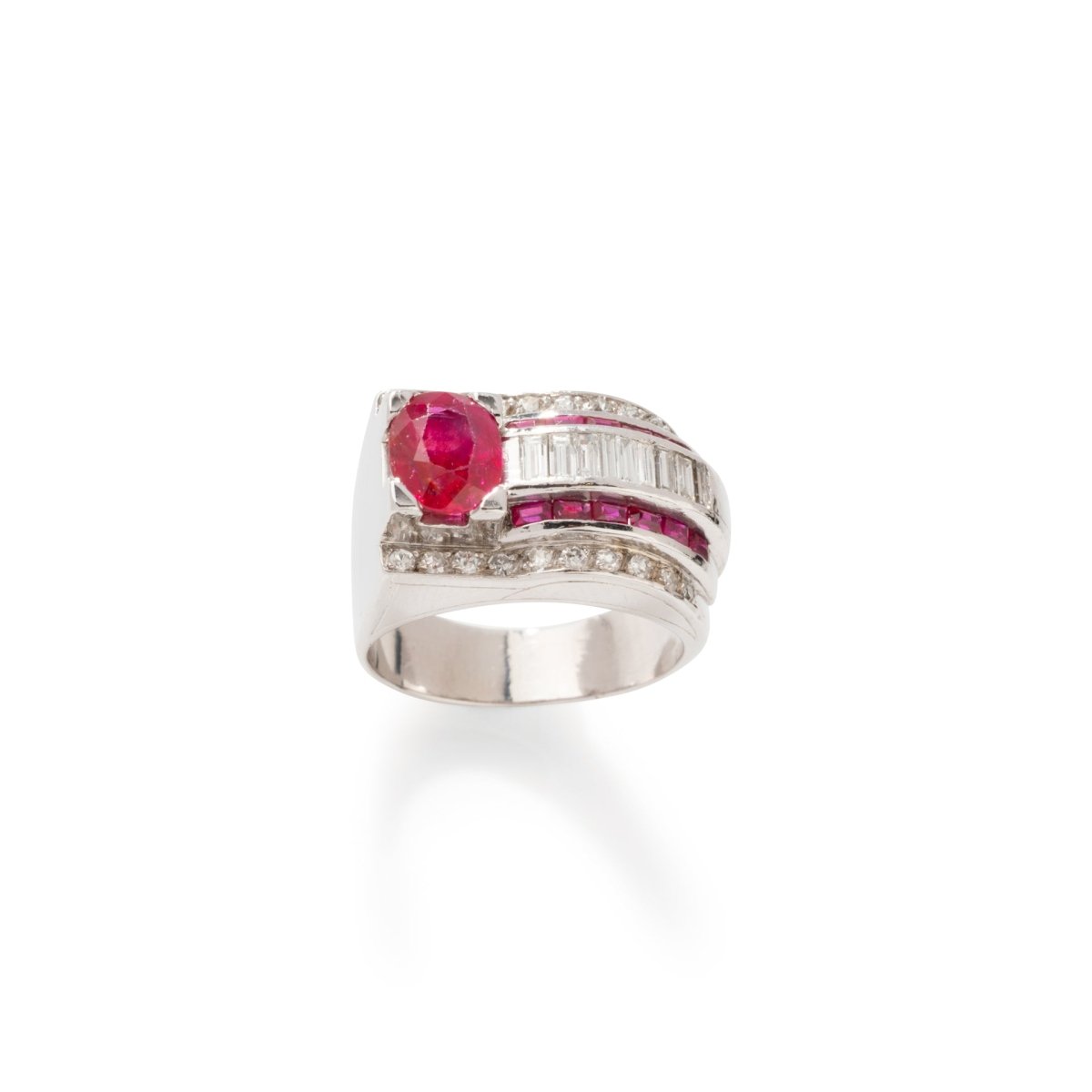 Bague Tank en platine, rubis et diamants - Castafiore