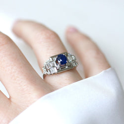 Bague Tank en platine, saphir et diamants - Castafiore