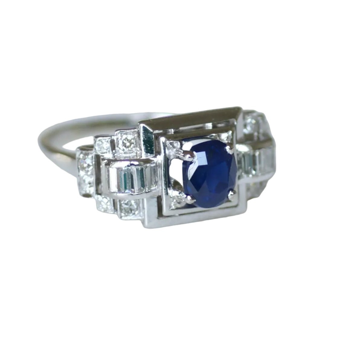 Bague Tank en platine, saphir et diamants - Castafiore