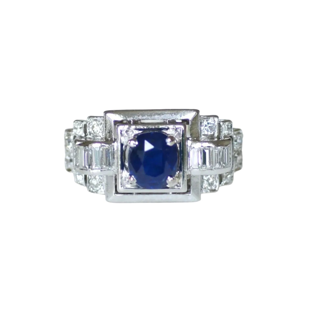 Bague Tank en platine, saphir et diamants - Castafiore