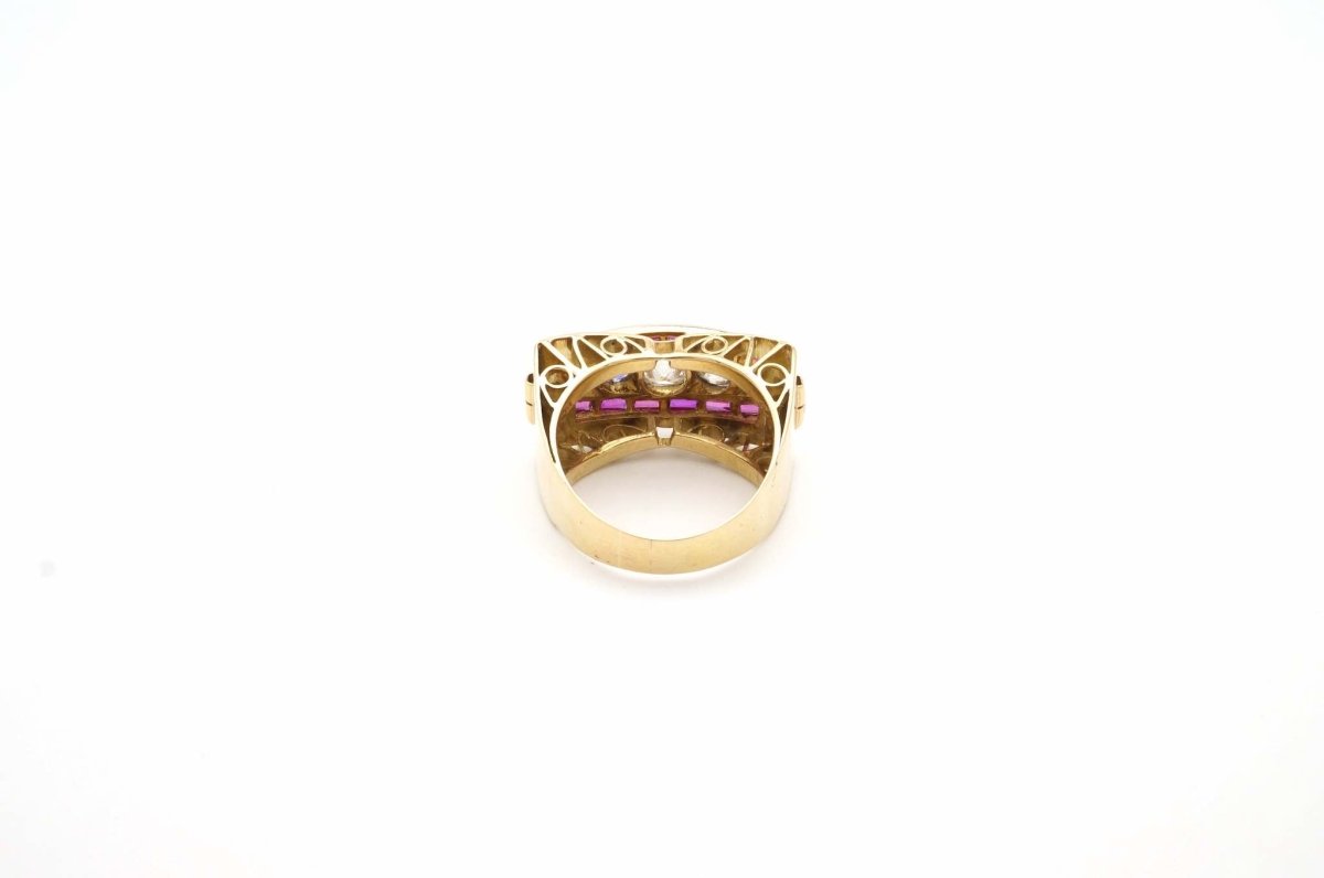 Bague tank époque 40 diamants et rubis - Castafiore