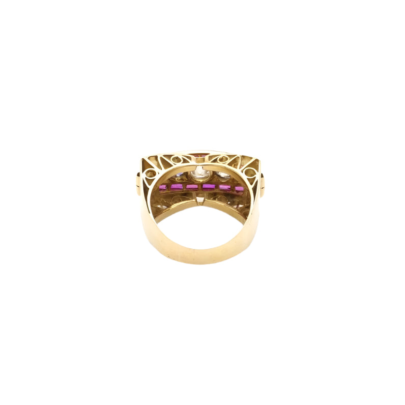Bague tank époque 40 diamants et rubis - Castafiore