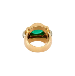 Bague Tank MELLERIO en or jaune, émeraude et Diamants - Castafiore