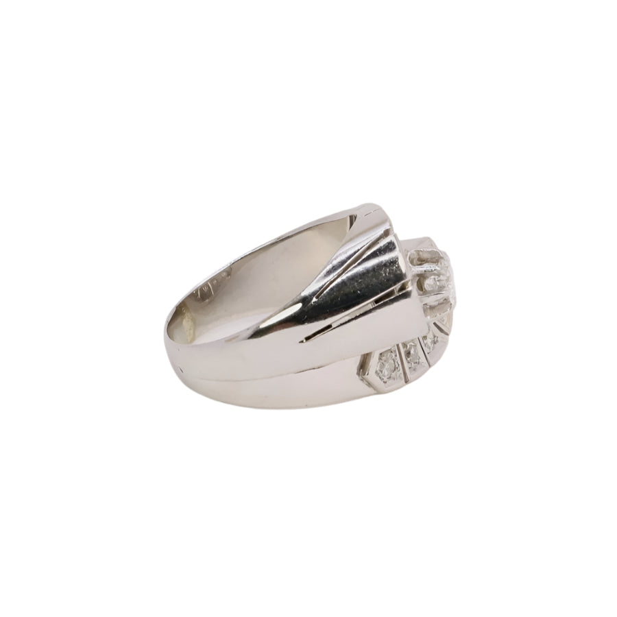 Bague tank or blanc diamants taille ancienne - Castafiore