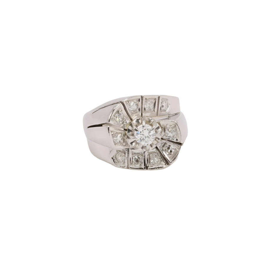 Bague tank or blanc diamants taille ancienne - Castafiore
