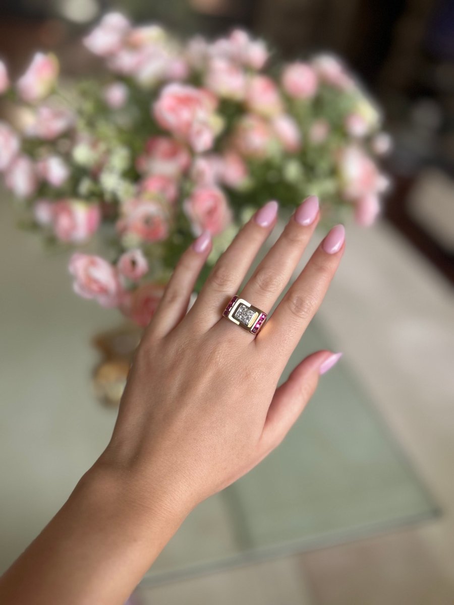 Bague TANK - Or, diamants et rubis - Castafiore