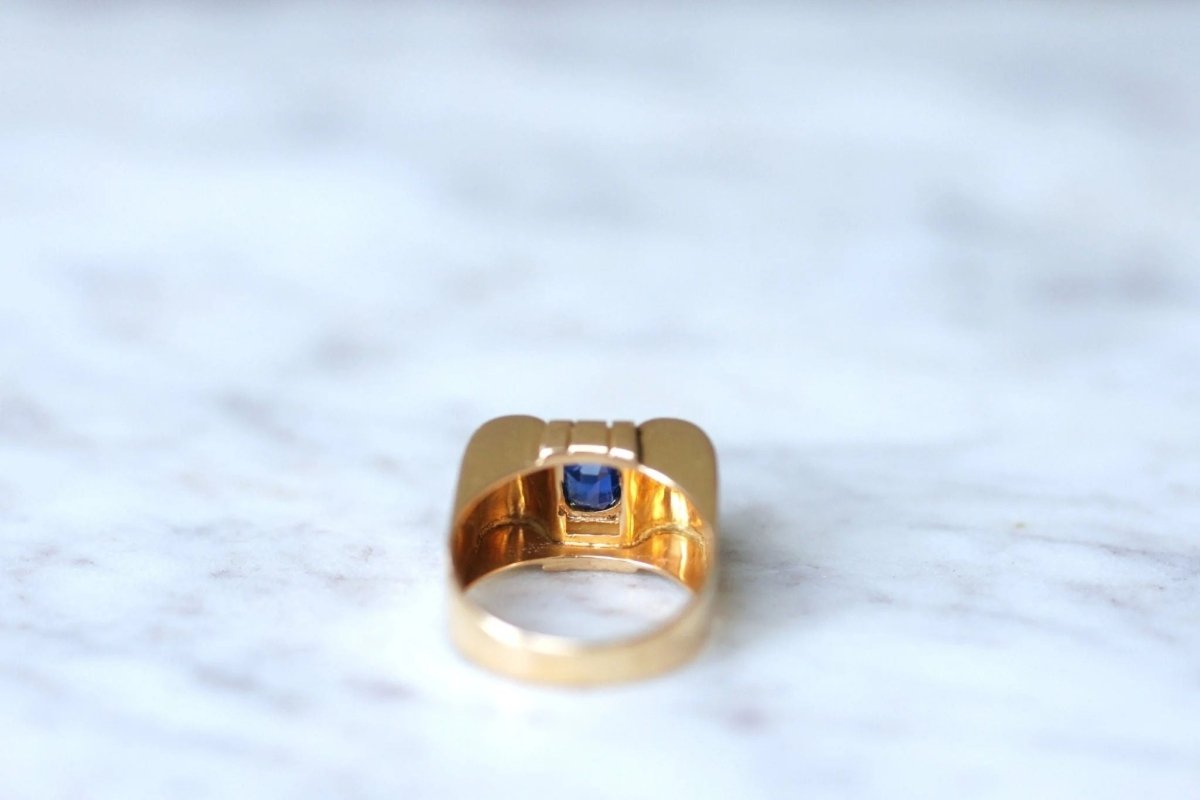 Bague Tank or et saphir - Castafiore