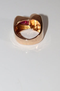 Bague Tank Or Jaune Et Pierres Rouges - Castafiore