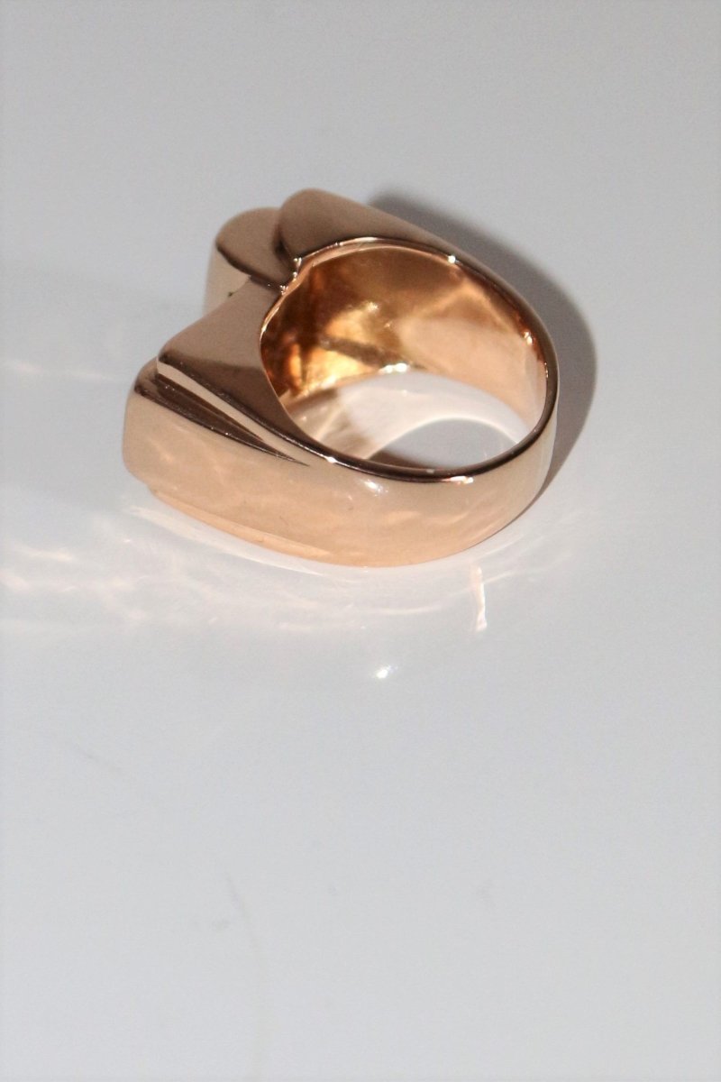 Bague Tank Or Jaune Et Pierres Rouges - Castafiore