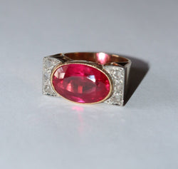Bague Tank Or Jaune Et Platine, Saphir rose Verneuil Et Diamants - Castafiore
