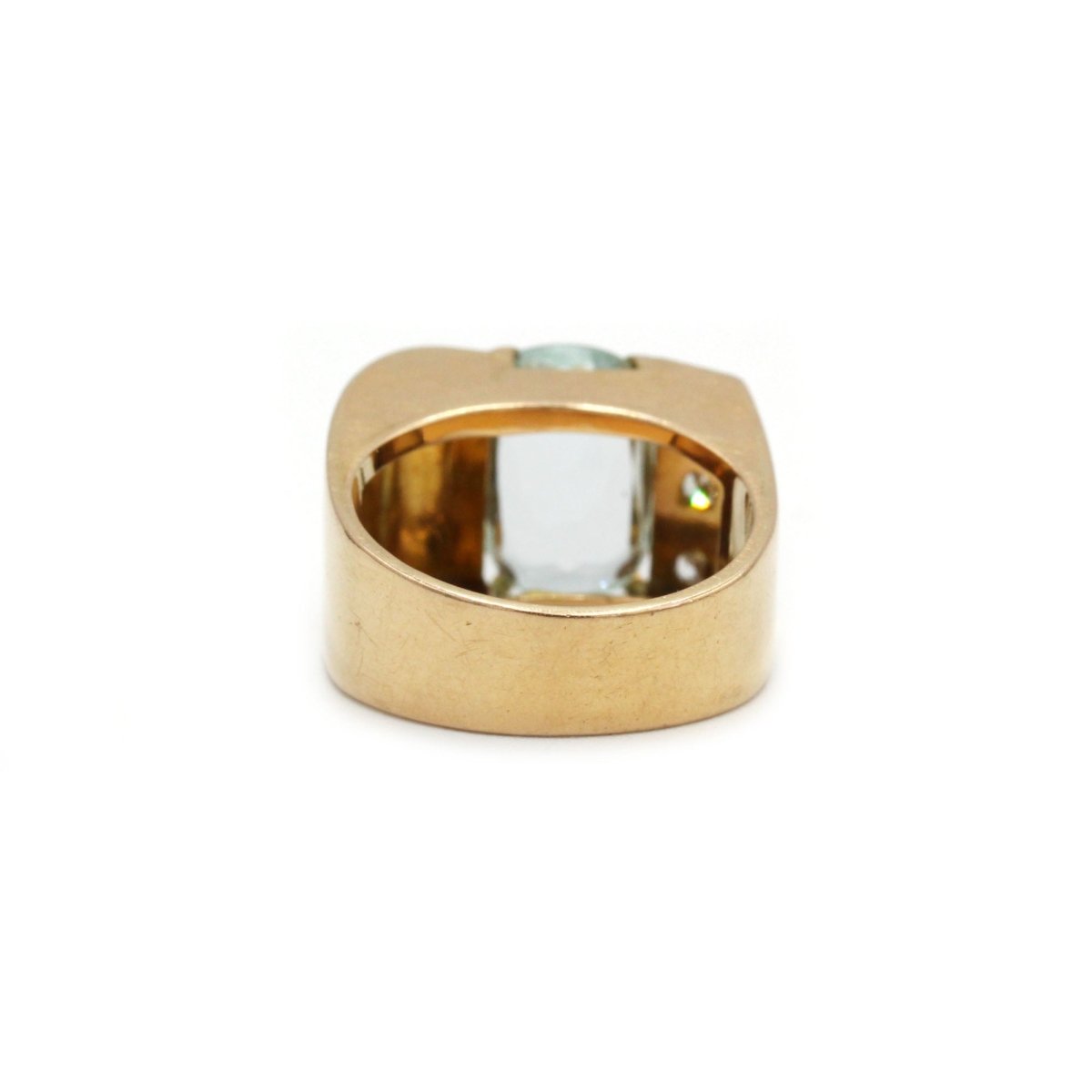 Bague Tank - Or jaune, Platine, Aigue - Marine et Diamants - Castafiore