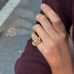 Bague Tank - Or jaune, Platine & Diamants - Castafiore