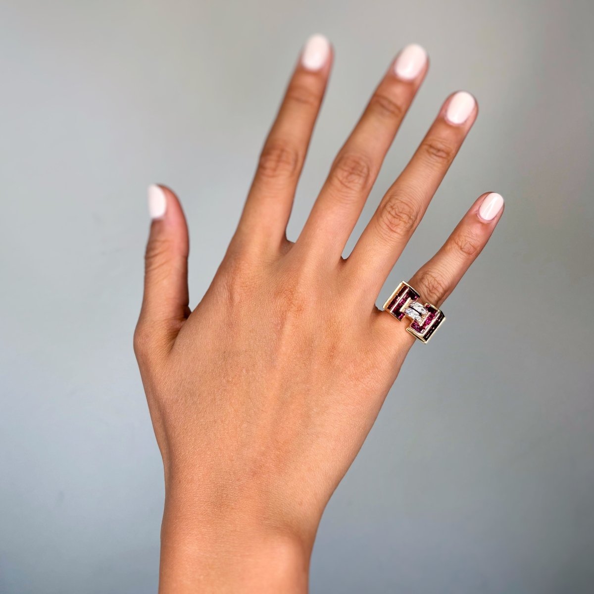 Bague TANK - Or, Platine, Diamants et Rubis - Castafiore