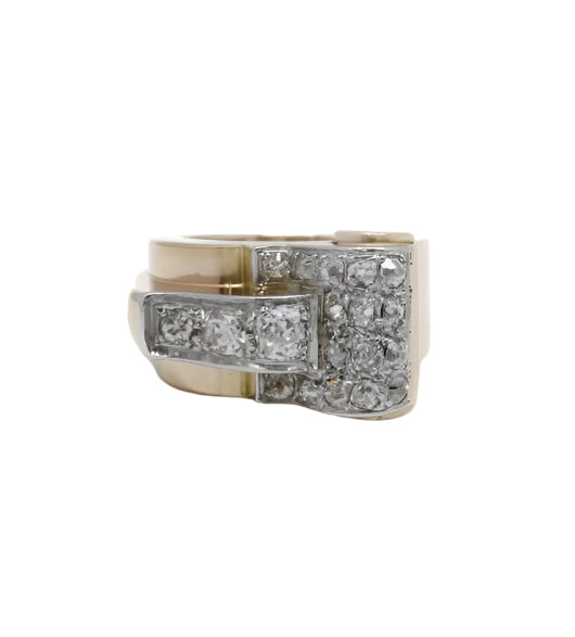 Bague Tank - Or. Platine Et Diamants - Castafiore