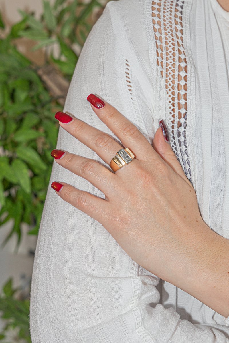 Bague Tank Or rose Diamant - Castafiore