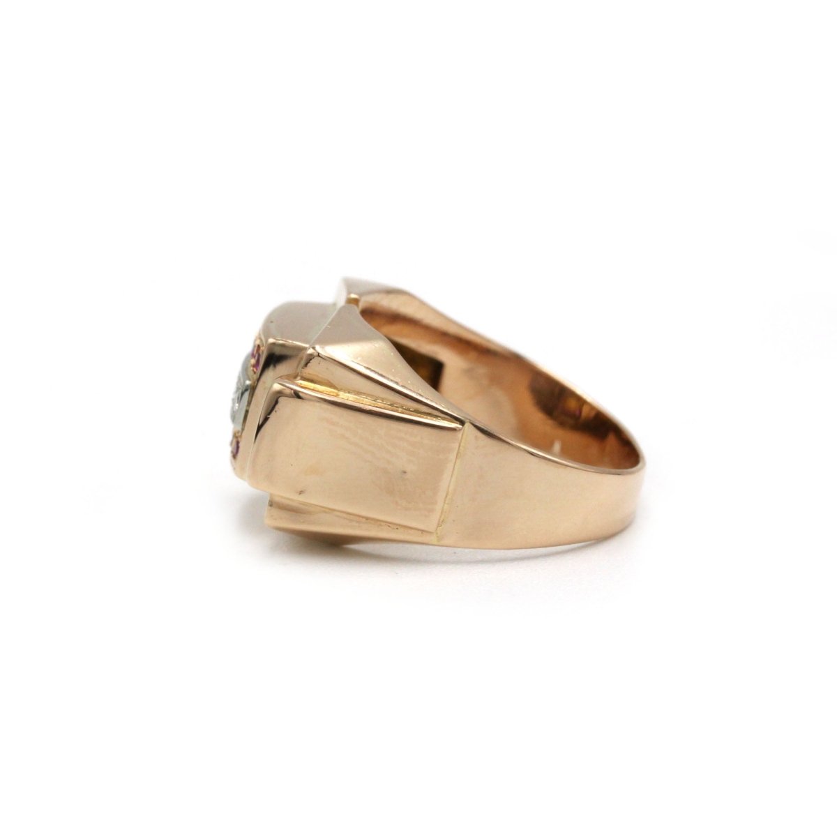 Bague Tank - Or rose, Diamants & Rubis - Castafiore