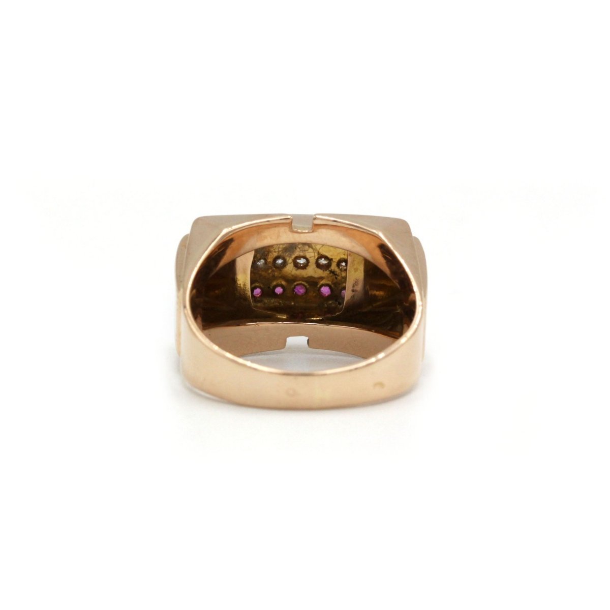 Bague Tank - Or rose, Diamants & Rubis - Castafiore
