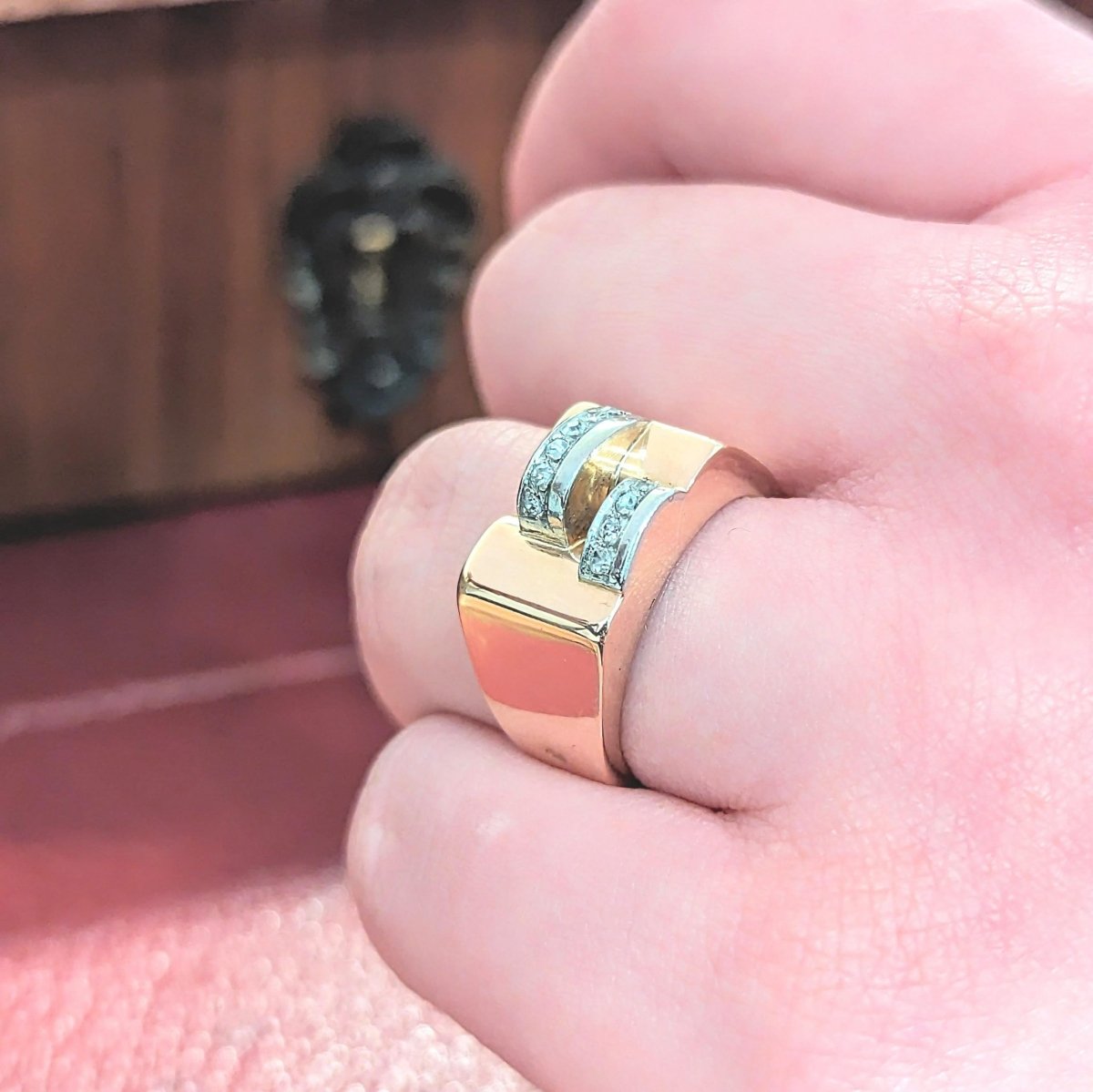 Bague Tank or rose et diamants - Castafiore