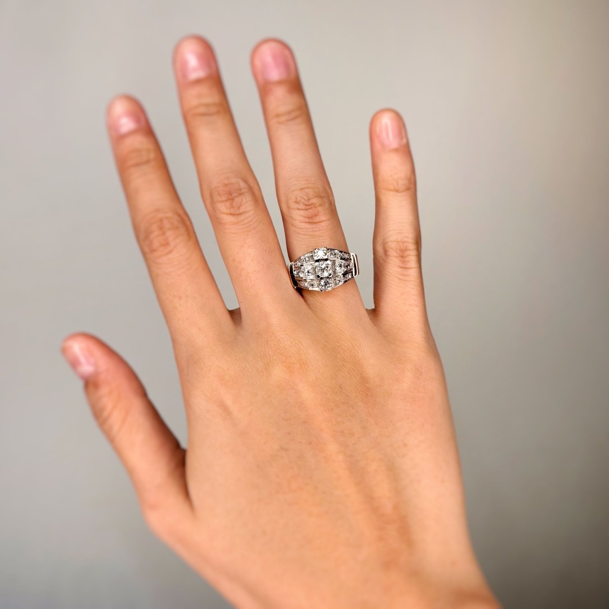 Bague Tank - Or rose, Platine et Diamants - Castafiore