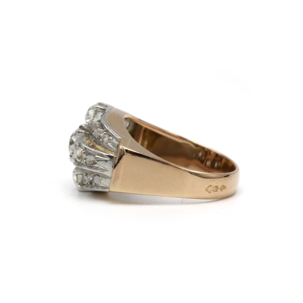 Bague Tank - Or rose, Platine et Diamants - Castafiore