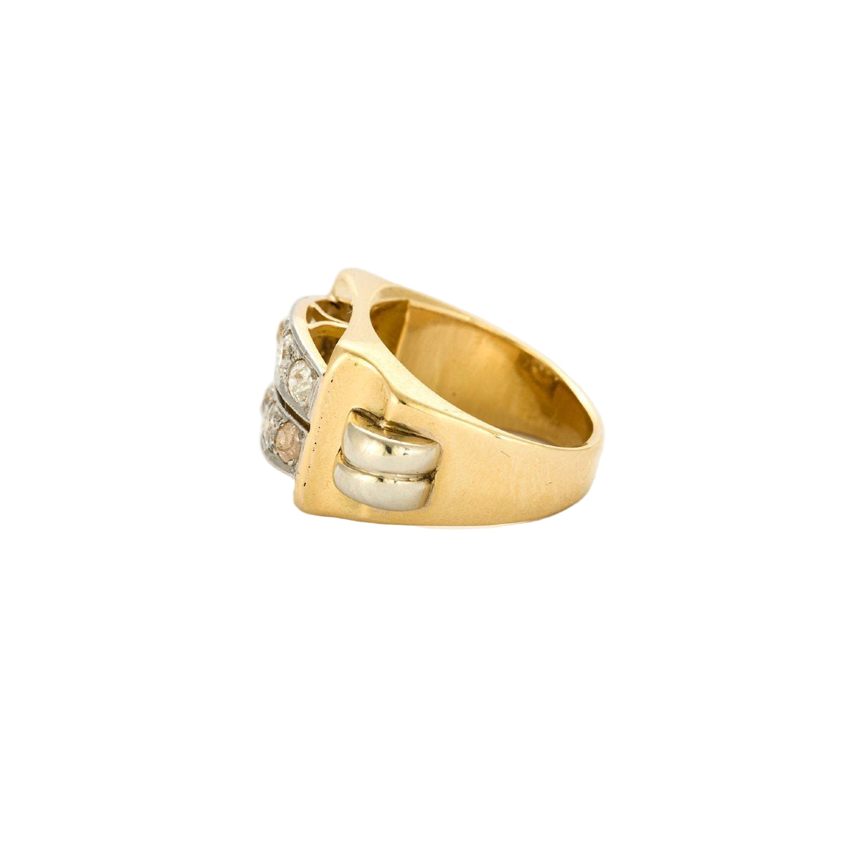 Bague Tank pont en or jaune et platine avec diamants - Castafiore
