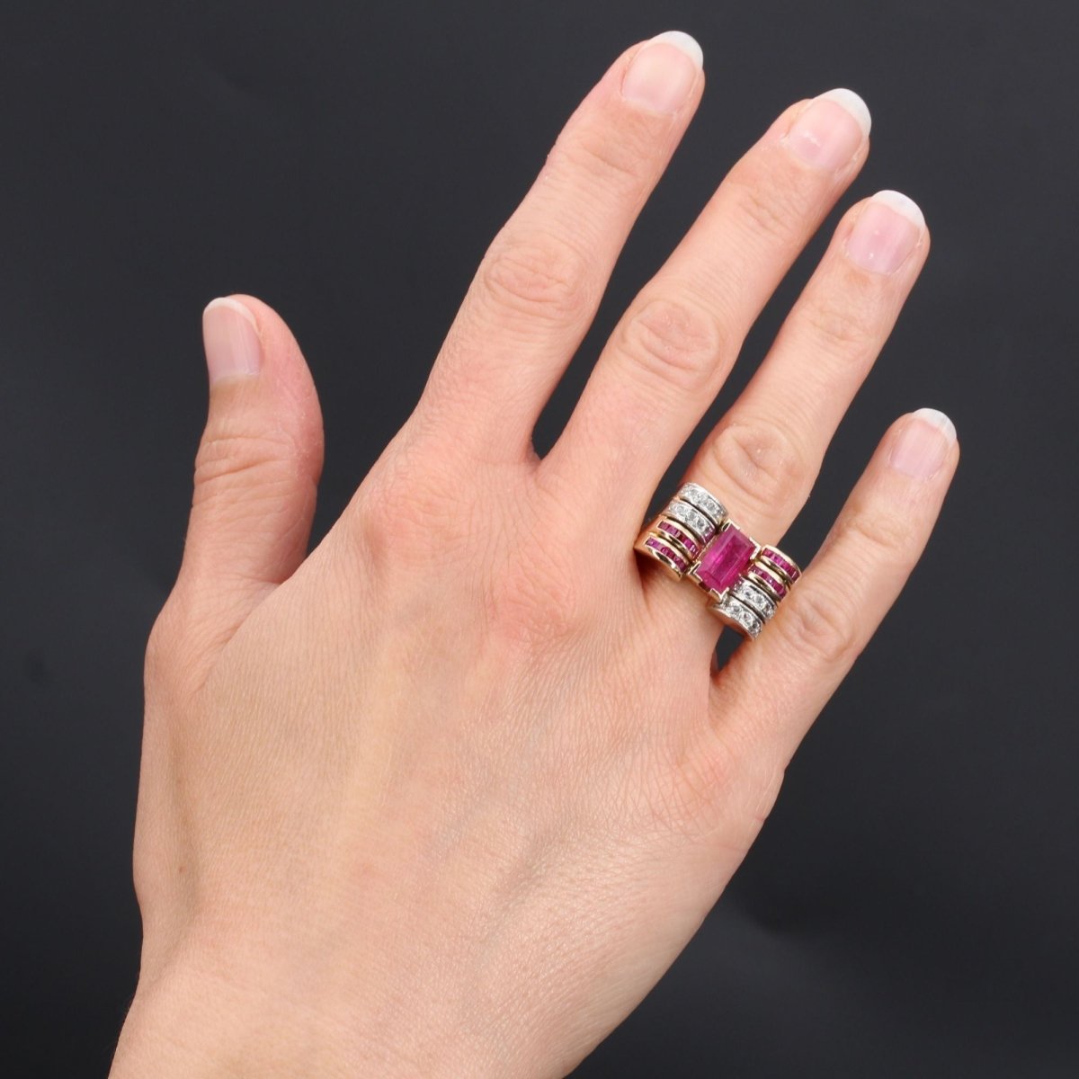 Bague tank rubis et diamants - Castafiore