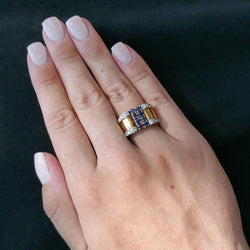 Bague Tank saphirs et diamants, Or 18 carats. - Castafiore