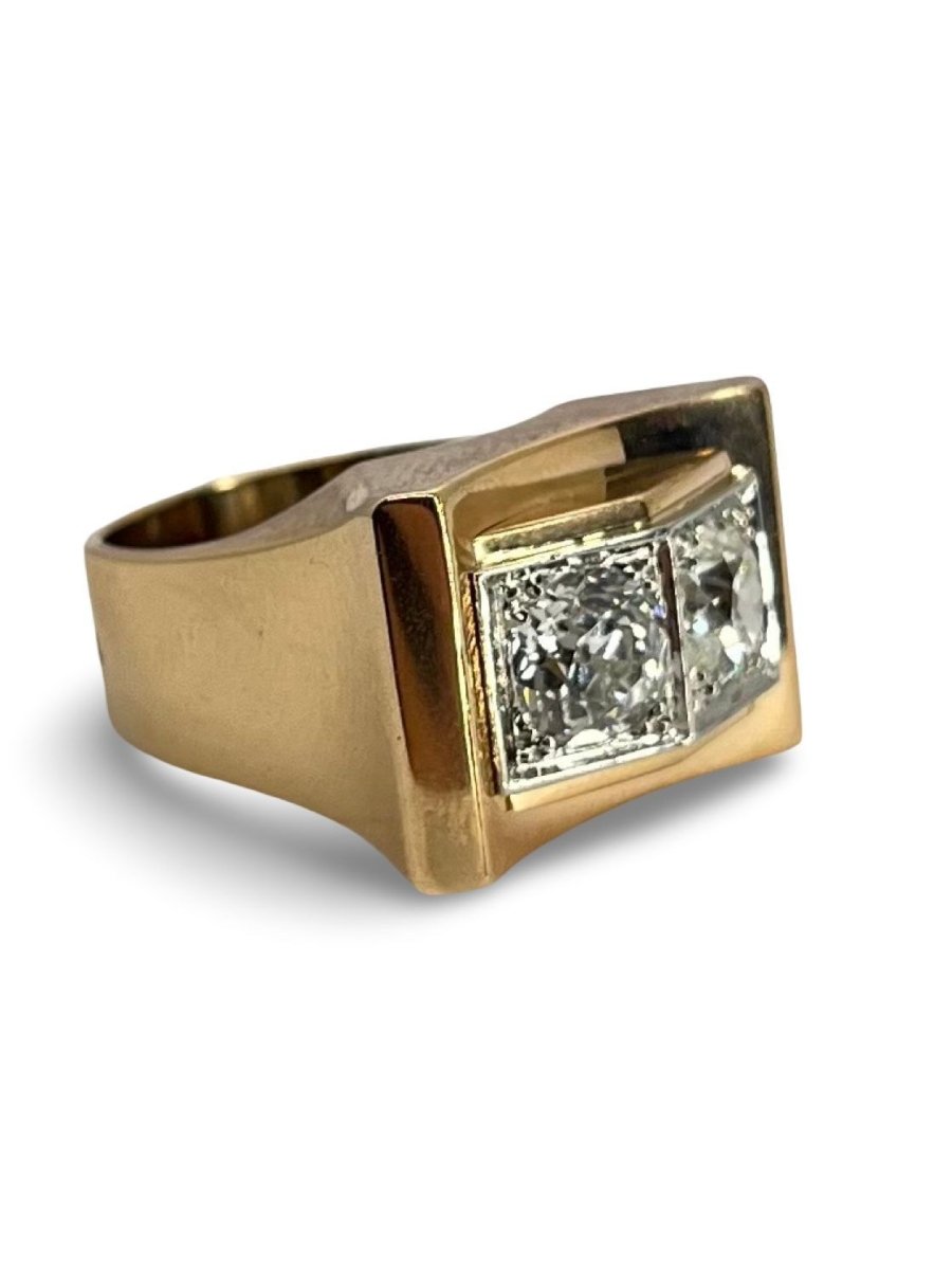 Bague Tank Vintage or rose et diamants 1,80 ct - Castafiore