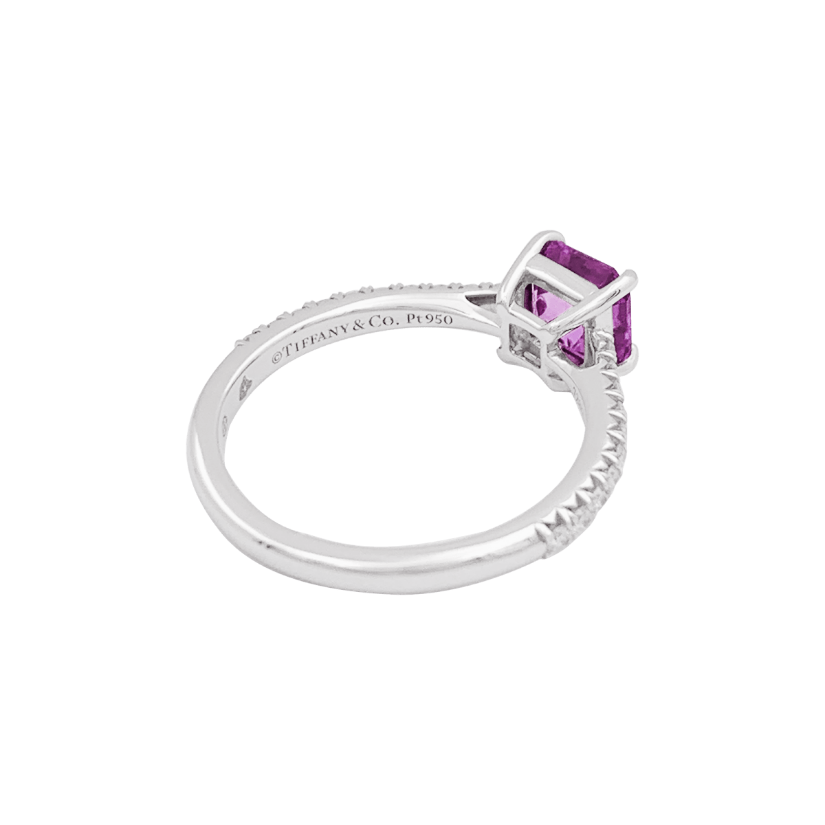 Bague TIFFANY & CO, "Novo" platine, saphir rose et diamants - Castafiore