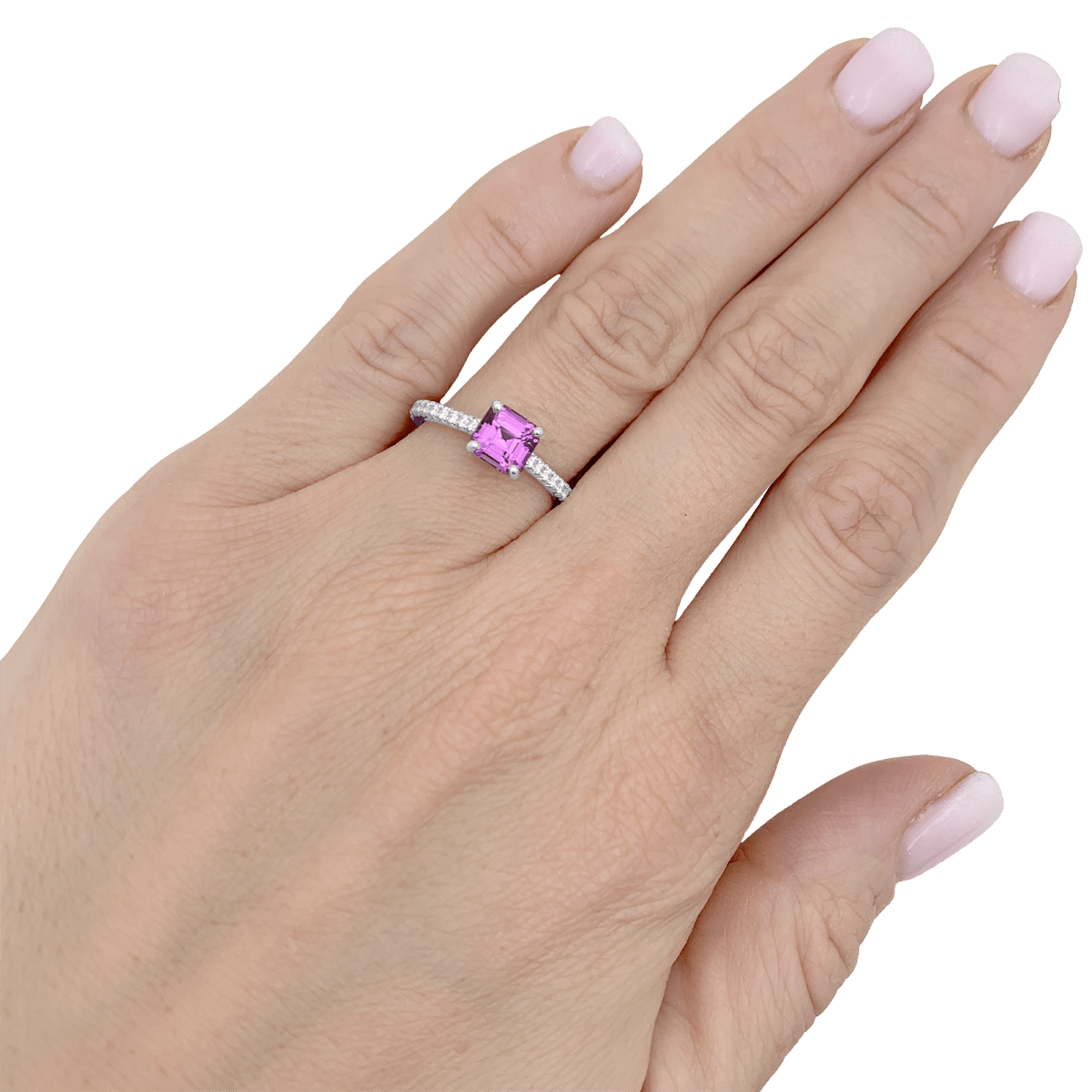 Bague TIFFANY & CO, "Novo" platine, saphir rose et diamants - Castafiore