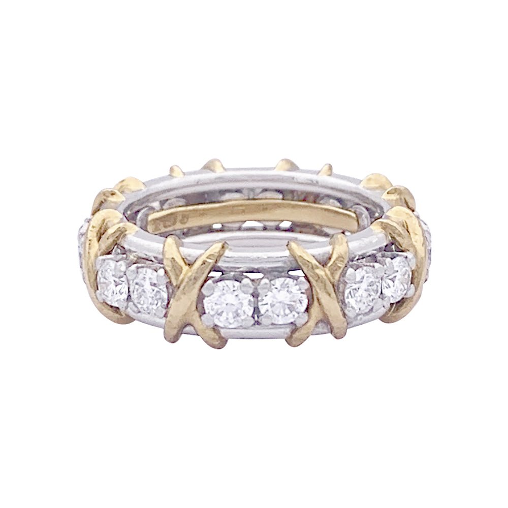 Bague Tiffany & Co. "Sixteen Stones Jean Schlumberger" or jaune, platine, diamants. - Castafiore