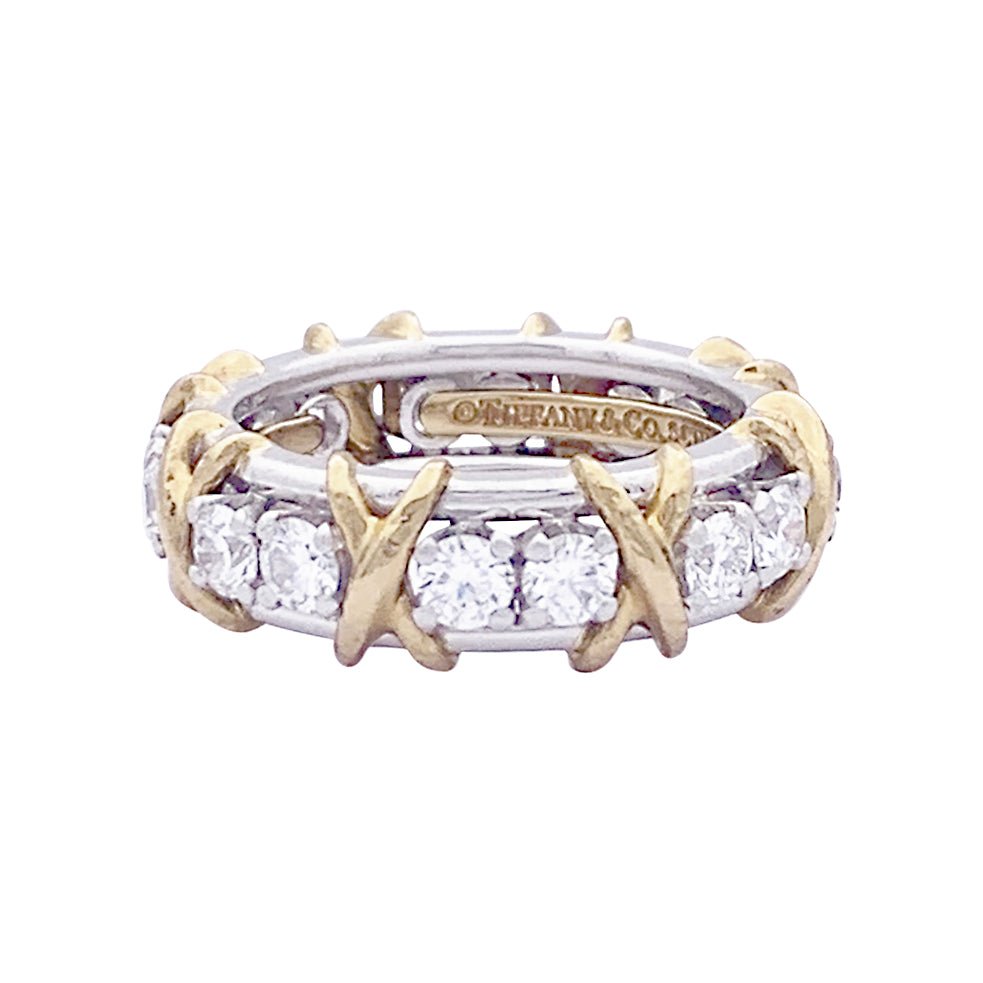 Bague Tiffany & Co. "Sixteen Stones Jean Schlumberger" or jaune, platine, diamants. - Castafiore