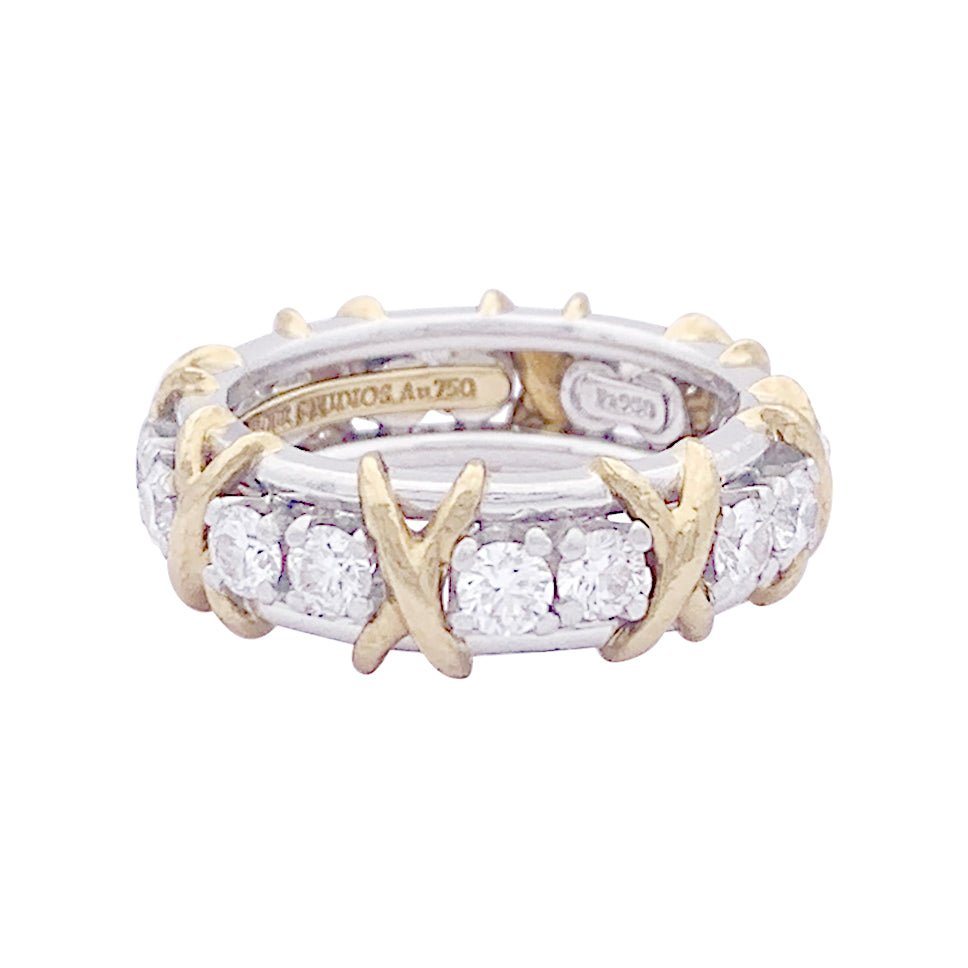 Bague Tiffany & Co. "Sixteen Stones Jean Schlumberger" or jaune, platine, diamants. - Castafiore